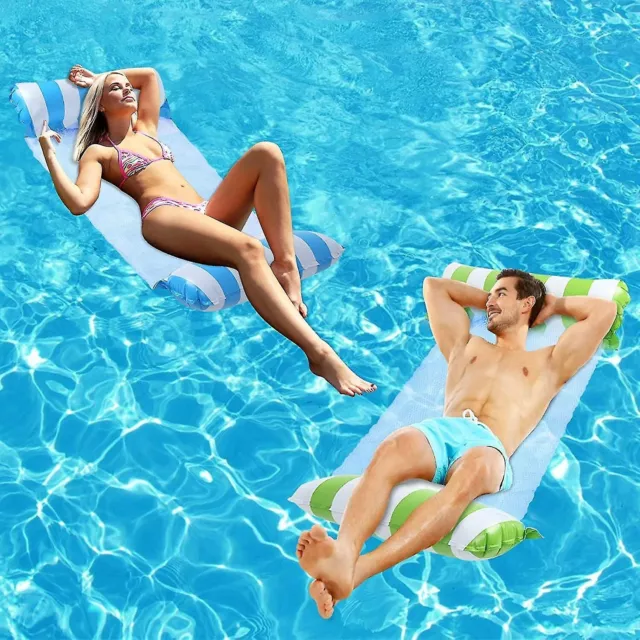 Inflatable Water Hammock 2Pk Blue Green Pool Lounger Float Mesh Kids Adults Pump