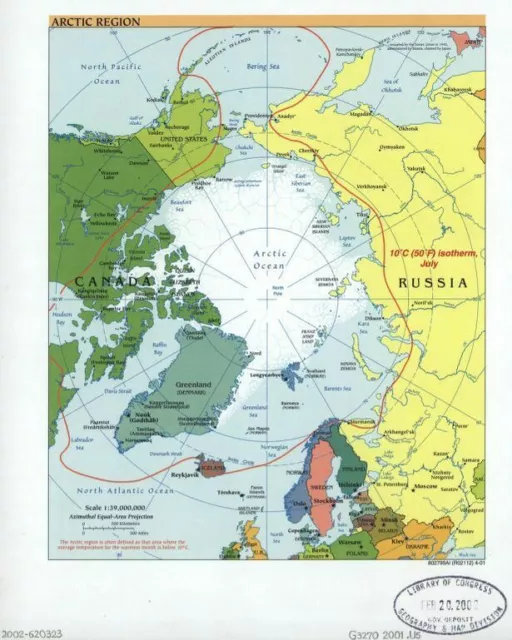 20" x 24" 2001 Map of Arctic Region.