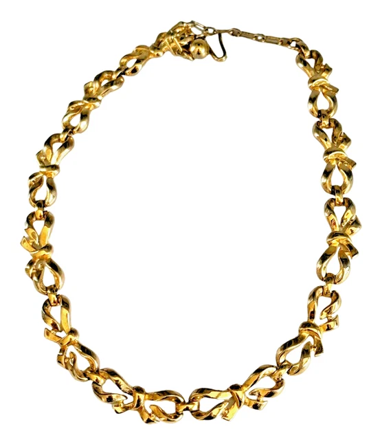 Vtg. Crown Trifari  Necklace Gold Tone 16" Endless Bows So Shiny