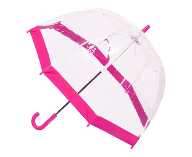 Clifton Kids 67Cm Clear PVC Dome/Birdcage Umbrella Wind Resistant Pink Border