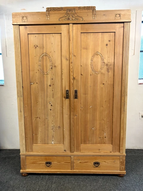 Small Antique Pine  Armoire Knockdown Double Wardrobe c1900