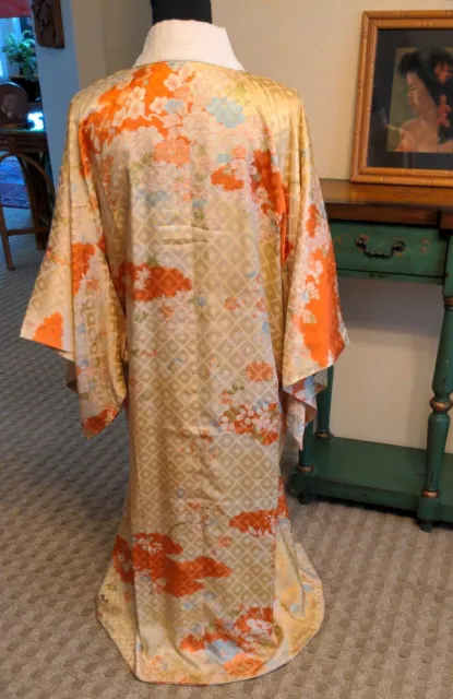 Gorgeous Vintage Japanese Fine Silk Juban Kimono Lined Long Robe Silky  L XL