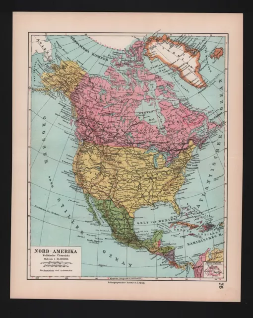 Landkarte map 1928: Nord-Amerika. Politische Übersicht. USA Canada