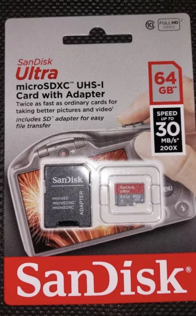 SanDisk 64 GB Micro SD Karte mit Adapter, Neu und Original Verpackt