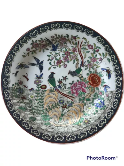 Antique Vintage Chinese Porcelain Plate Bird Peacock Hand Painted Oriental 1905