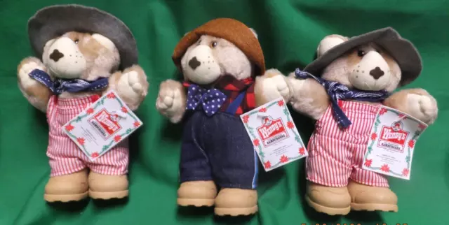 3 Wendy's Restaurant Furskins Bears  Brand New 1986 Teddy Bears Fast Food Toys