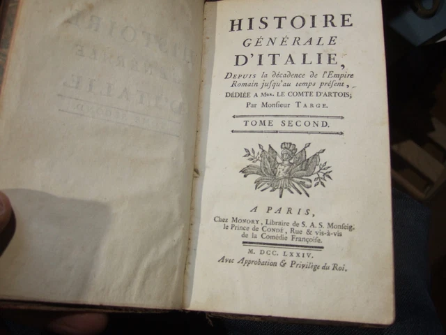 Lot livres anciens,1774, EO ,1 Volume, Histoire D'Italie