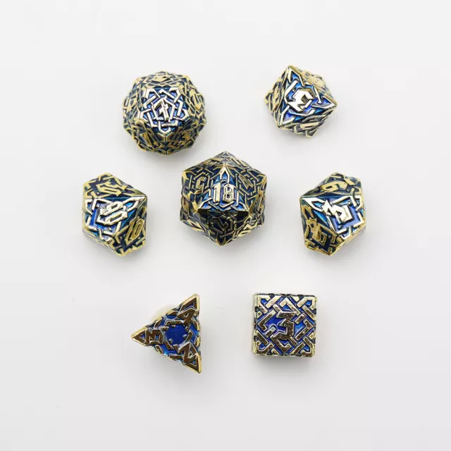 Solid Metal Dice Set Polyhedral Dice for Role Playing Game Dice Gift Gold Blue