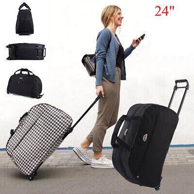 24in Women Rolling Wheeled Duffle Bag Travel Suitcase Carry On Luggage Black