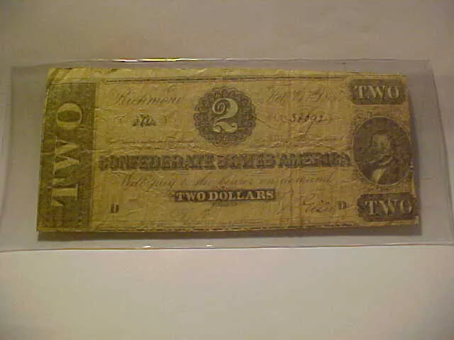 1864 $2 Two Dollar Bill CSA Confederate States of America Note Richmond, VA