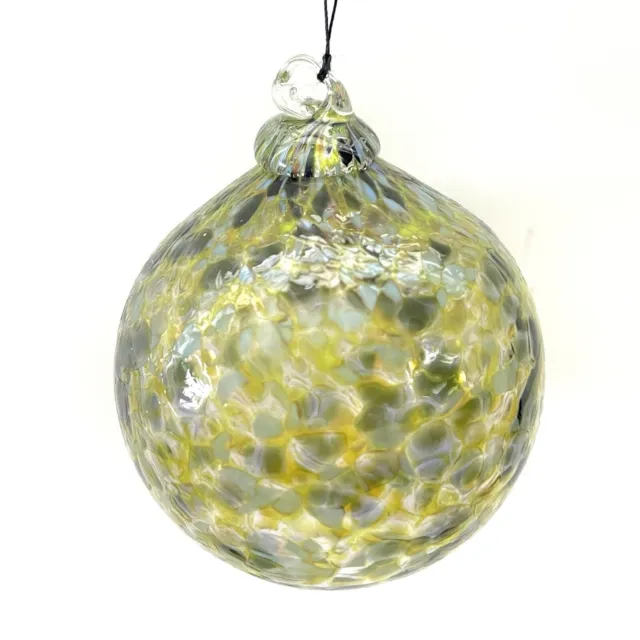 Hand Blown Art Glass Mossy Green Mottled Ornament Orb Gazing Ball Sun Catcher