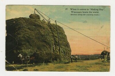 WI Postcard Exaggeration - When It Comes To Making Hay - Wisconsin 1913 vtg 27