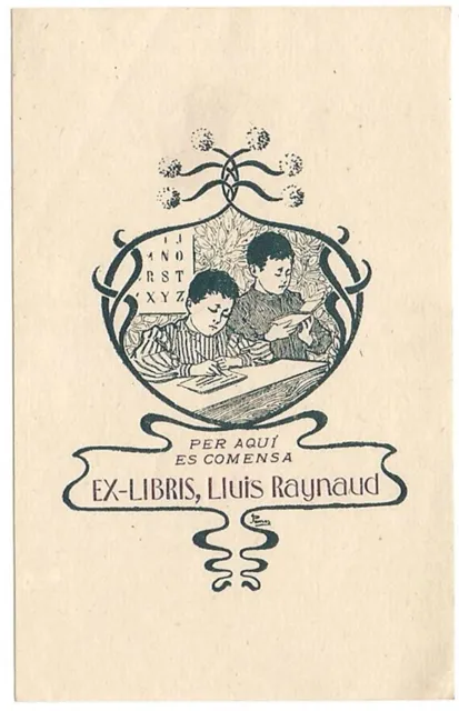 JOSE VALERO PASSOS: Exlibris für Lluis Raynaud, lernende Kinder