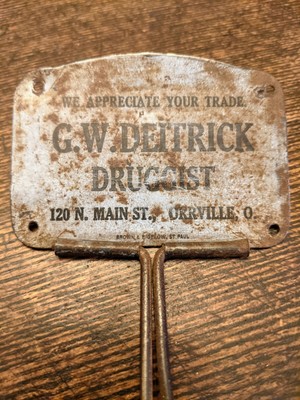 G.W. Deitrick Druggist Orrville Ohio Oh Antique Broom Holder