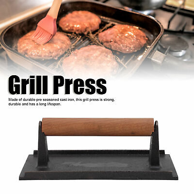 Cast Iron Steak Press Bacon Weight BBQ Hamburger Grills Meat Presser Skillet
