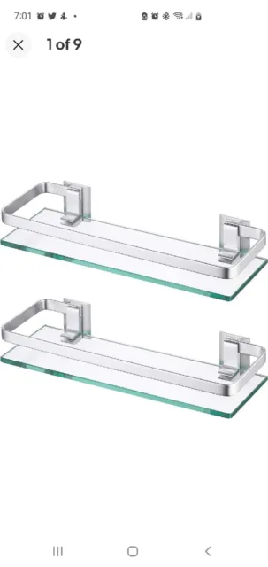 KES Bathroom Glass Shelf Aluminum Tempered Glass 8MM Extra Thick 2 Pack Rectan..