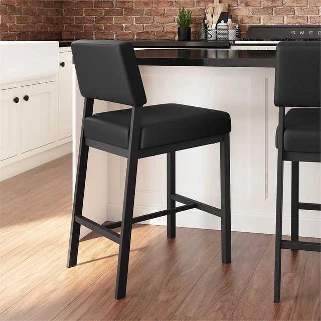 Amisco Avery 26 In. Counter Stool - Black Faux Leather / Black Metal
