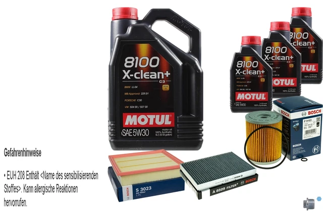 BOSCH Inspektionspaket 5L Motul 8100 X-clean+ 5W-30 Für VW Seat