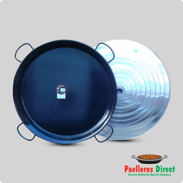 Authentic Spanish Paella Pan - 80cm Enamelled Steel Pan with 80cm Lid