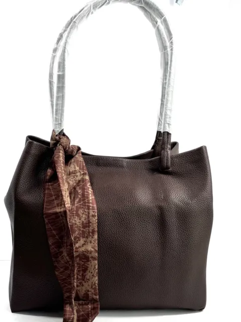Shoulder handbag top handle large tote bag new Brown Soft Faux Leather