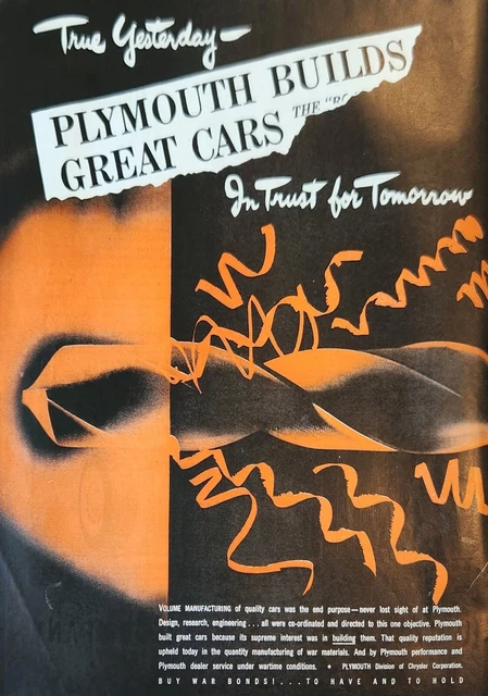 1944 Plymouth builds great cars Vintage Ad Volume manufacturing of quality cars