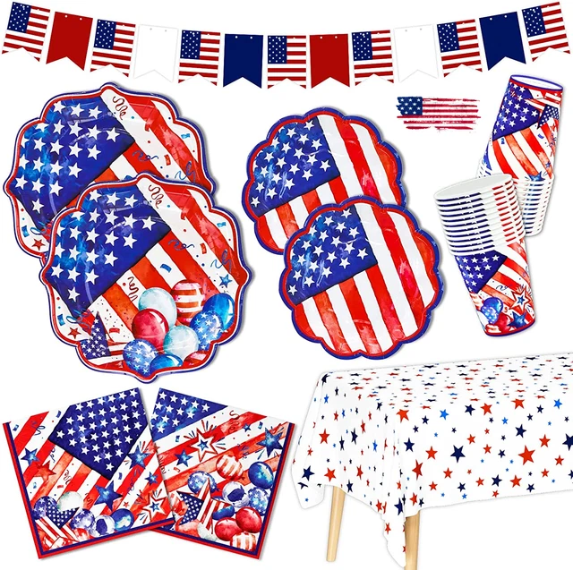 110 Pcs Patriotic 4Th of July Party Supplies Independence Day American(Serve 24)