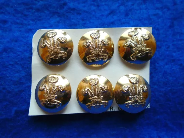 New 6 X Royal Regiment Of Wales 20Mm Anodised Staybrite Gold Buttons