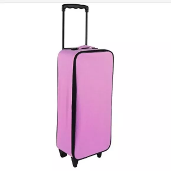 Pink 18" Doll Suitcase With Wheels and Adjustable Handle Travel Trolley Luggage