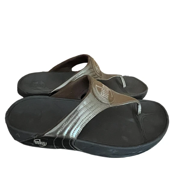 FitFlop Sandals Size 10 Walkstar Brass Gold Wobbleboard Thong Brown Flip Flops