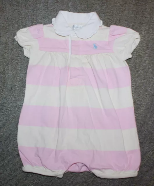 Ralph Lauren Baby Girls Pink / White One-Piece Romper - Size 6 Months - EUC