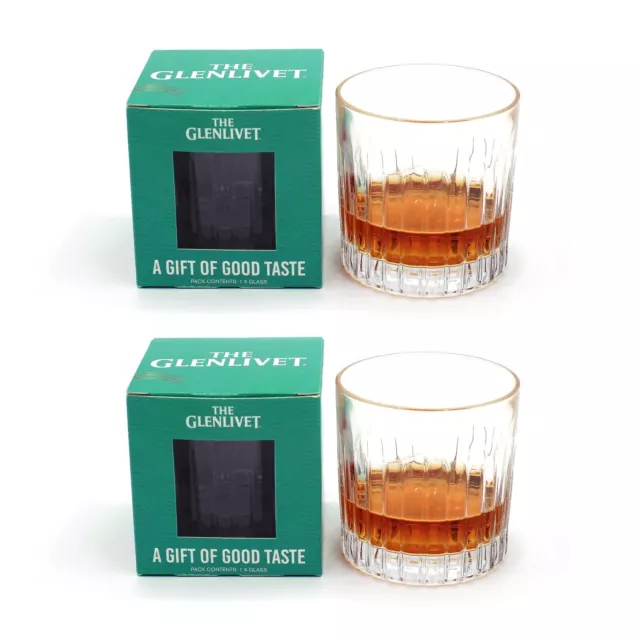 Glenlivet Whisky Glass Tumbler x 2 - Brand New Boxed Bar Party Man Cave Whiskey