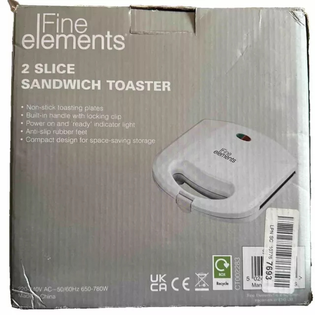 Fine Elements White Non-stick Sandwich 2 Slices Portion Toastie Maker