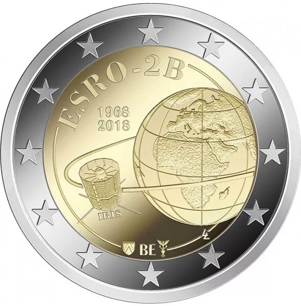 1x 2euro commémorative Belgique 2018 - Satellite Esro  (neuve)