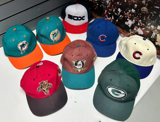 LOT OF 8 VINTAGE  90s Sports Hats Starter Sports Specialties Mighty Ducks