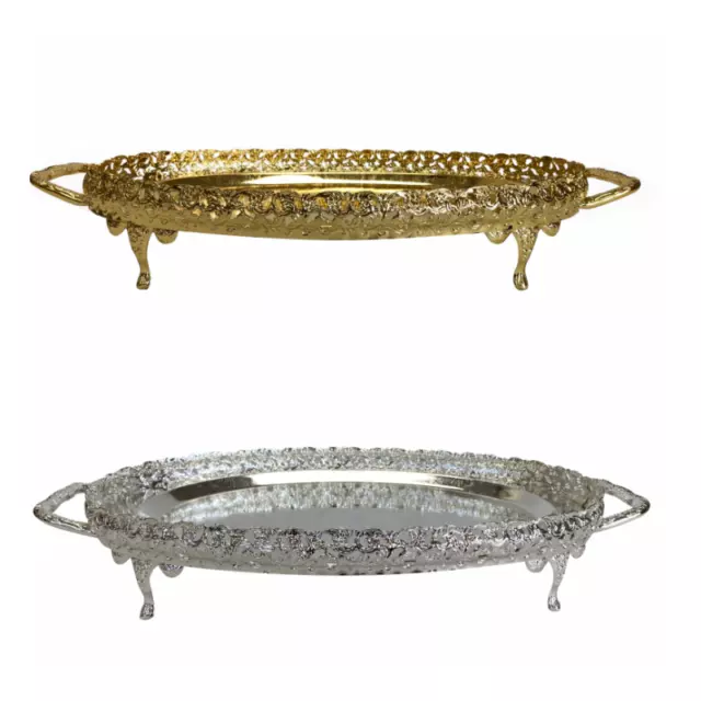 Silver  Or Gold Plated Oval Serving Tray Plate Gallery Platter  With Handles