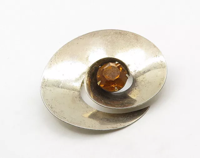 925 Sterling Silver - Vintage Faceted Citrine Modernist Swirl Brooch Pin- BP6343 2