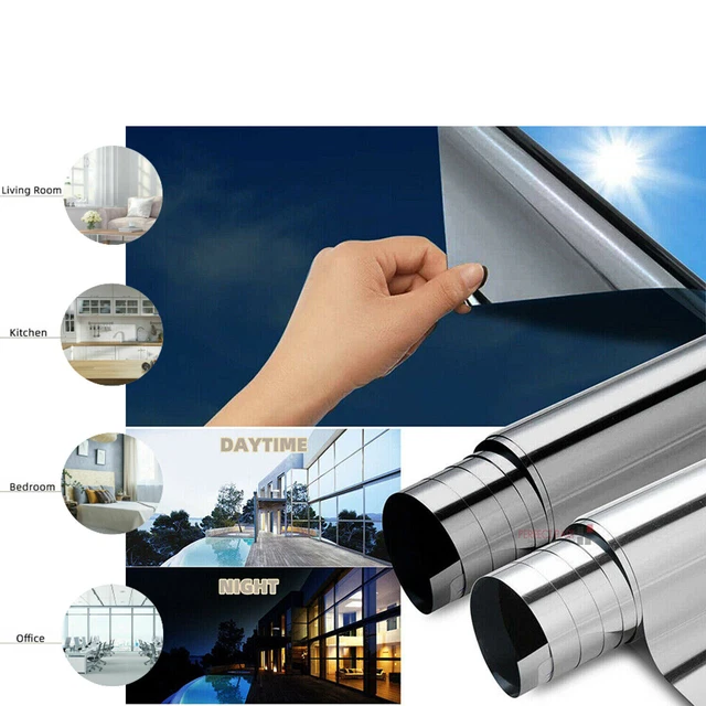 One Way Window Film Non Adhesive, Window Tint For Home Daytime Privacy Mirror Reflective, Anti UV Heat Control Sun Blocking, Self Cling Film For Office Living Room Black-Silver 17.5 X 196.8 - View #8
