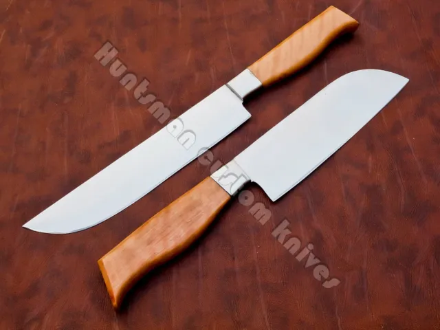 30cm OAL Hand Forged 1 Santoku &1 Chef Knife in L6 and D2 with Olive wood Handle 6