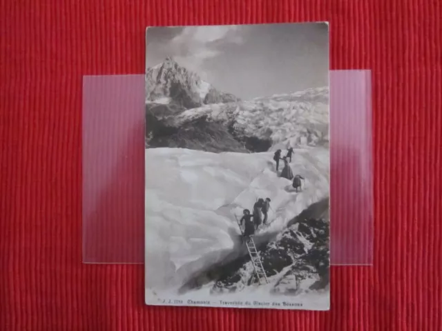 Cpa Ecrite Timbre Chamonix Traversee Du Glacier Des Bossons Haute Savoie 74
