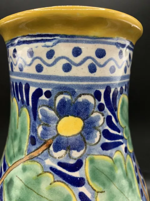 Talavera La Corona Tiax Mexico Pottery Vase Hand Made/painted Signed 7 1/2 Inch 3