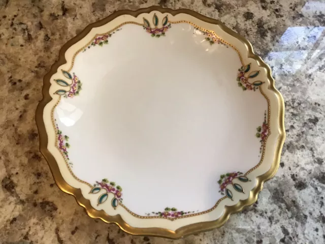 Limoges B&H Mark~Porcelain Gold Gilt Plate~French~19thc~Beads And flowers