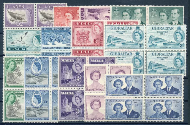 1953-54 Royal Visit Omnibus Set (10 Countries) Blocks Of 4 Mnh
