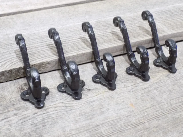 5 Black Coat Hooks Iron Antique Look Hat Hook Restoration Small Hardware Bath