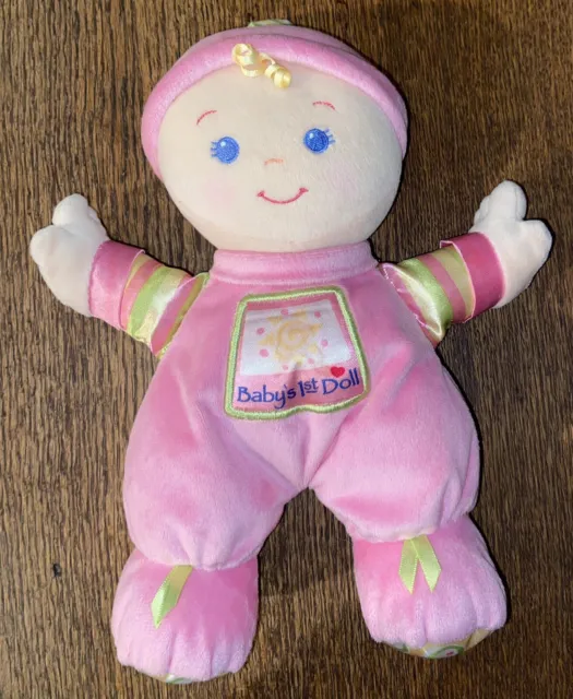 Fisher Price Brilliant Basics Babys First Doll Pink Plush lovey rattle 10" toy