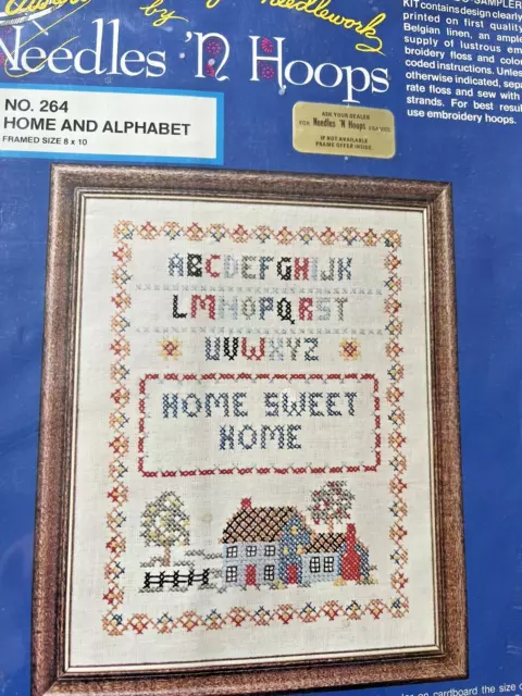 Needles N Hoops Stamped Cross Stitch Kit Sampler Home & ABCs Cottage Trees Fence