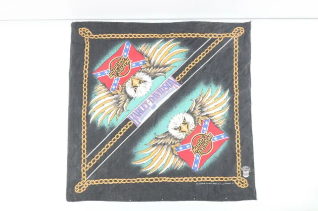 Vintage 90s Faded Harley Davidson Motorcycles Eagle Spell Out Bandana USA Black