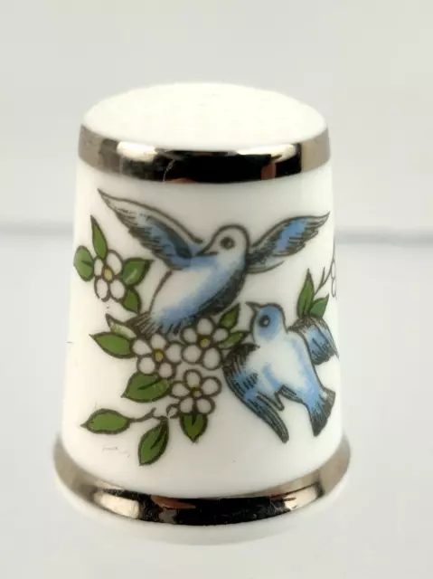 Royal Worcester England Fine Bone China Thimble Depicting Birds & Flowers