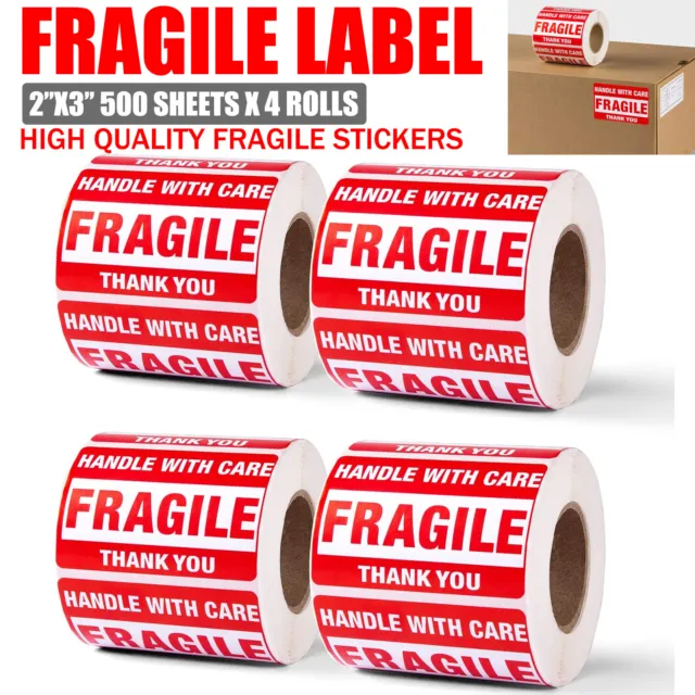 PLEASE HANDLE WITH CARE - FRAGILE - THANK YOU Stickers, 2X3, 2000pcs（4 Rolls)