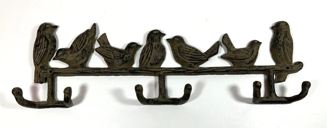 Cast Iron 6 BIRDS Perched on Branch Coat / Hat Hook or Key Rack or Tool Holder