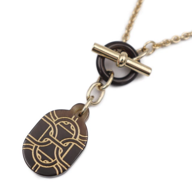 HERMES Necklace  ChÃ©ne Dunkel Pendant Buffalo horn Brown